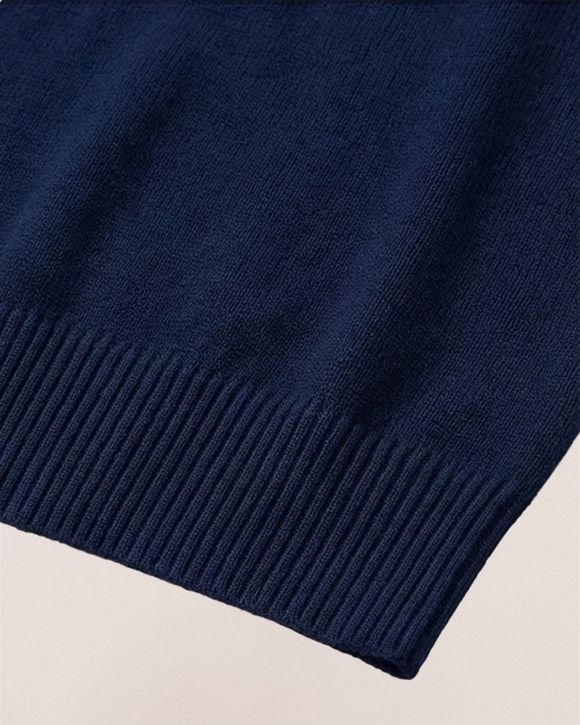 VIONIS·XY women’s Midnight Navy merino wool sweater, 100% Merino Wool modern minimal design for winter wardrobe