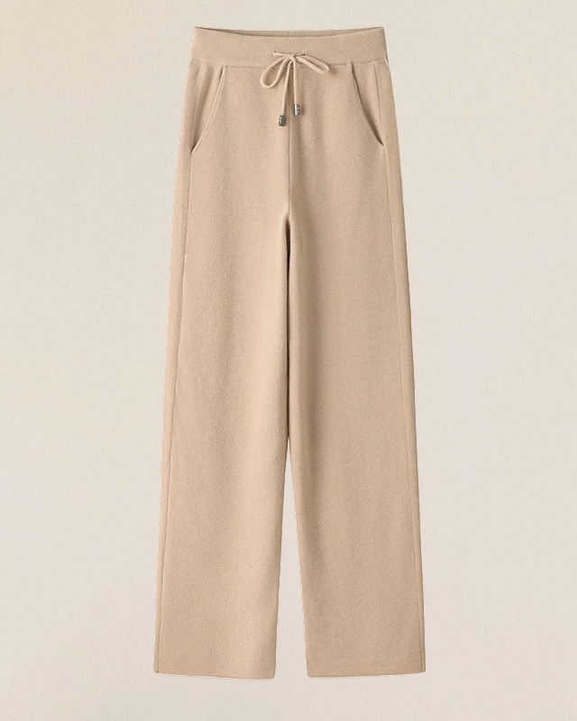 Vionis·XY ecru cashmere trousers crafted from 100% Inner Mongolia cashmere, ultra-heavyweight 510g knit for winter wear