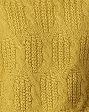 Macro view of VIONIS·XY antique gold cashmere knit, Grade-A Inner Mongolia fibers with breathable density