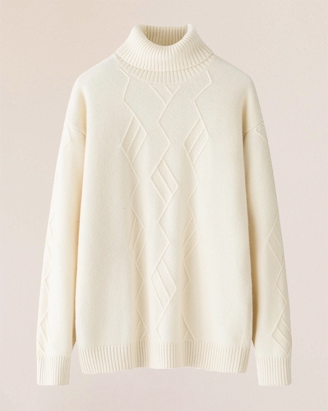 VIONIS·XY 460g Mongolian cashmere sweater flat lay in soft ivory, double-weight cashmere with refined geometric knit