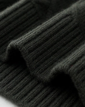 Close-up of VIONIS XY forest night cashmere knit showing dense geometric texture